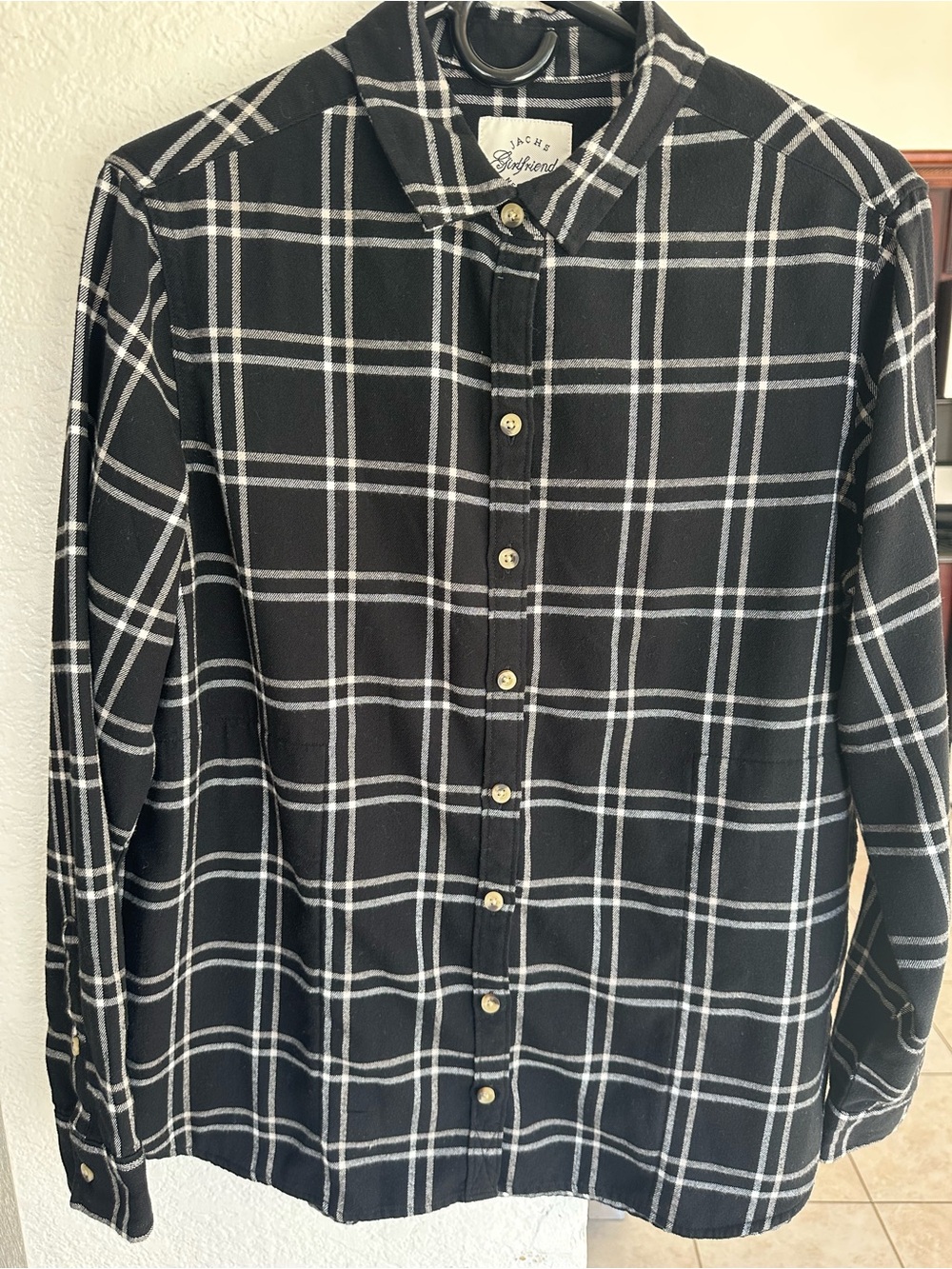 Jachs Girlfriend NYC Black White Plaid Button-Up Shirt M